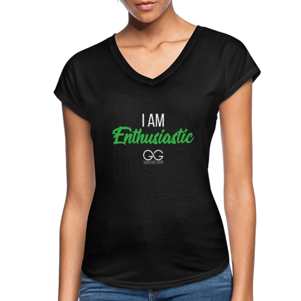 I am enthusiastic Women's Tri-Blend V-Neck T-Shirt - black