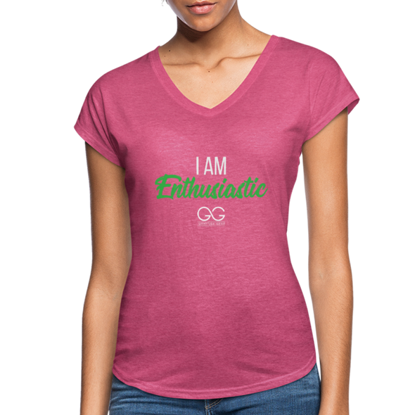 I am enthusiastic Women's Tri-Blend V-Neck T-Shirt - heather raspberry