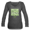 Women’s Long Sleeve  V-Neck Flowy Tee GRATITUDE IS A POWERFUL CATALYST FOR HAPPINESS - deep heather