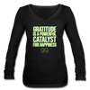 Women’s Long Sleeve  V-Neck Flowy Tee GRATITUDE IS A POWERFUL CATALYST FOR HAPPINESS - black
