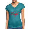 I am powerful super comfortable Women's Tri-Blend V-Neck T-Shirt - heather turquoise