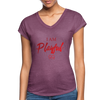 I am powerful super comfortable Women's Tri-Blend V-Neck T-Shirt - heather plum