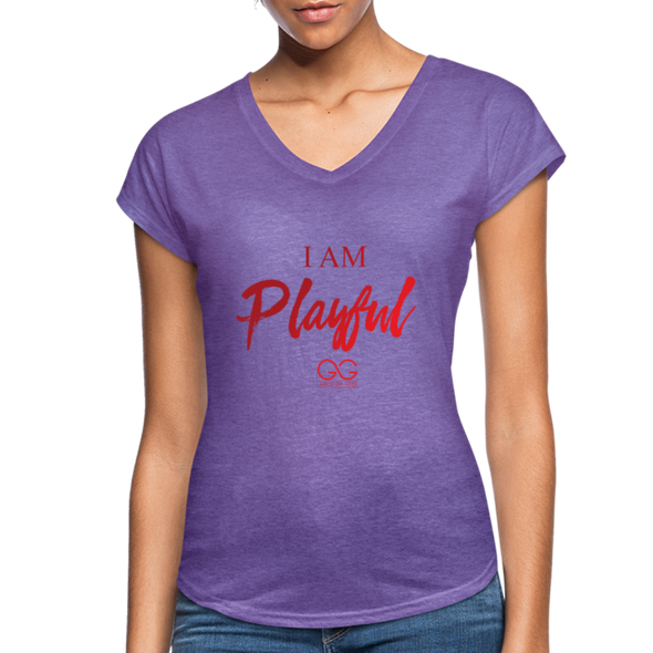 I am powerful super comfortable Women's Tri-Blend V-Neck T-Shirt - purple heather