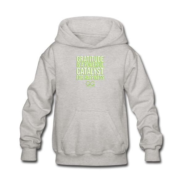 Kids' Hoodie GRATITUDE IS A POWERFUL CATALYST FOR HAPPINESS - heather gray