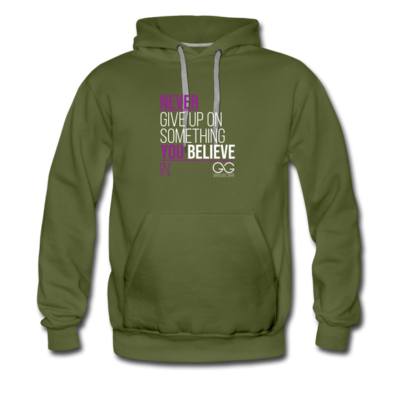 Never Give Up Men’s Premium Hoodie - olive green