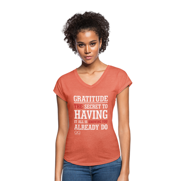 Gratitude is the Secret - Women's Tri-Blend V-Neck T-Shirt - heather bronze