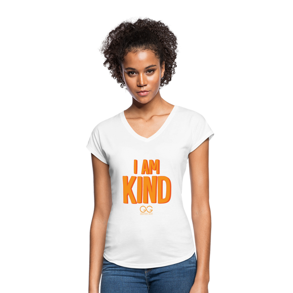 I am kind  Women's Tri-Blend V-Neck T-Shirt - white