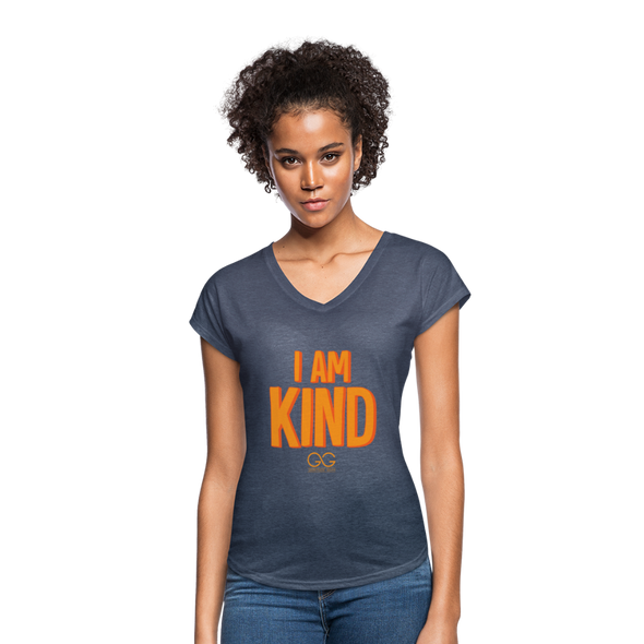 I am kind  Women's Tri-Blend V-Neck T-Shirt - navy heather