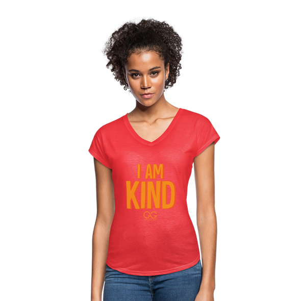 I am kind  Women's Tri-Blend V-Neck T-Shirt - heather red