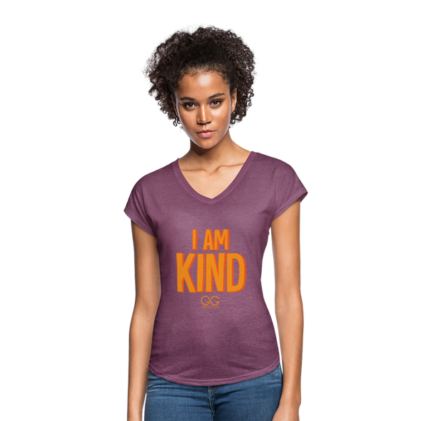 I am kind  Women's Tri-Blend V-Neck T-Shirt - heather plum